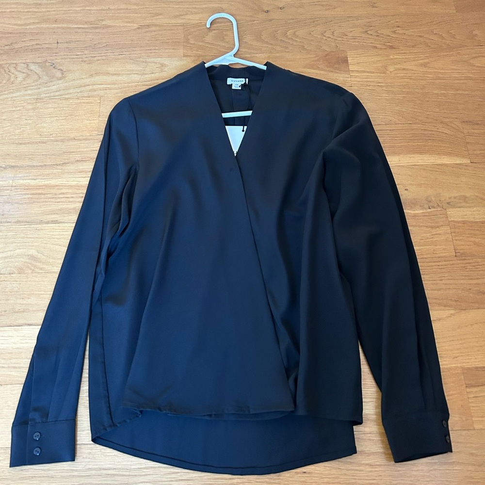 NWT CUYANA Silk Elegant Black Women's Top